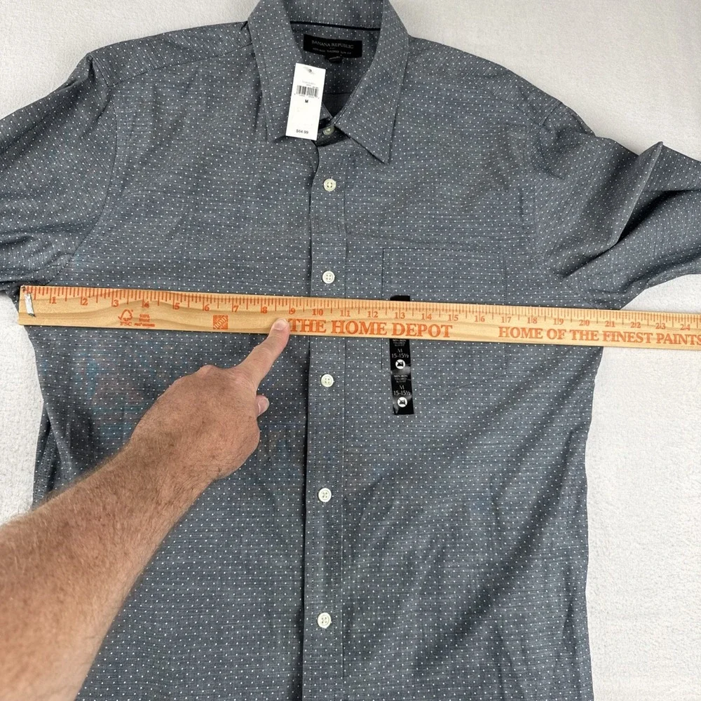 New! Banana Republic Mens Button Down Long Sleeve Chambray Dot Shirt M 15-33